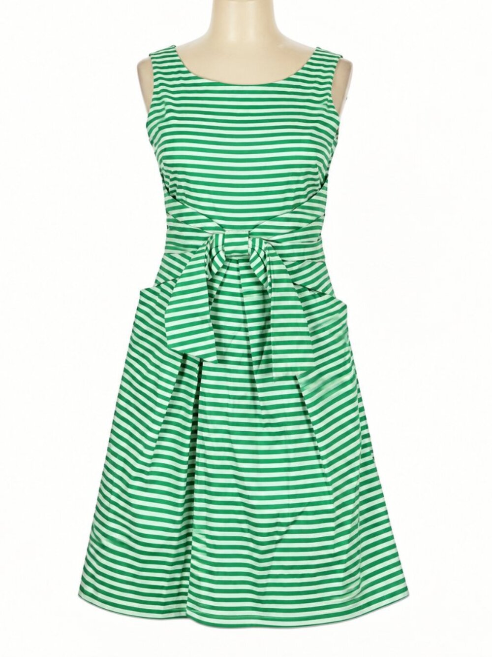 London Times Green White Stripe Bow Waist Dress 6